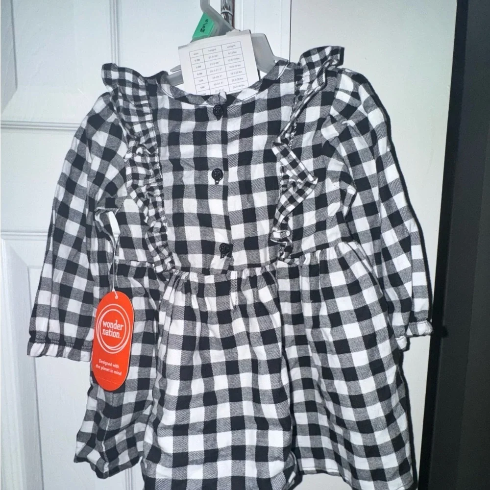 WonderNation 6-9Months Cotton Plaid Dress with tight Outfit 2 Piece Set NWT